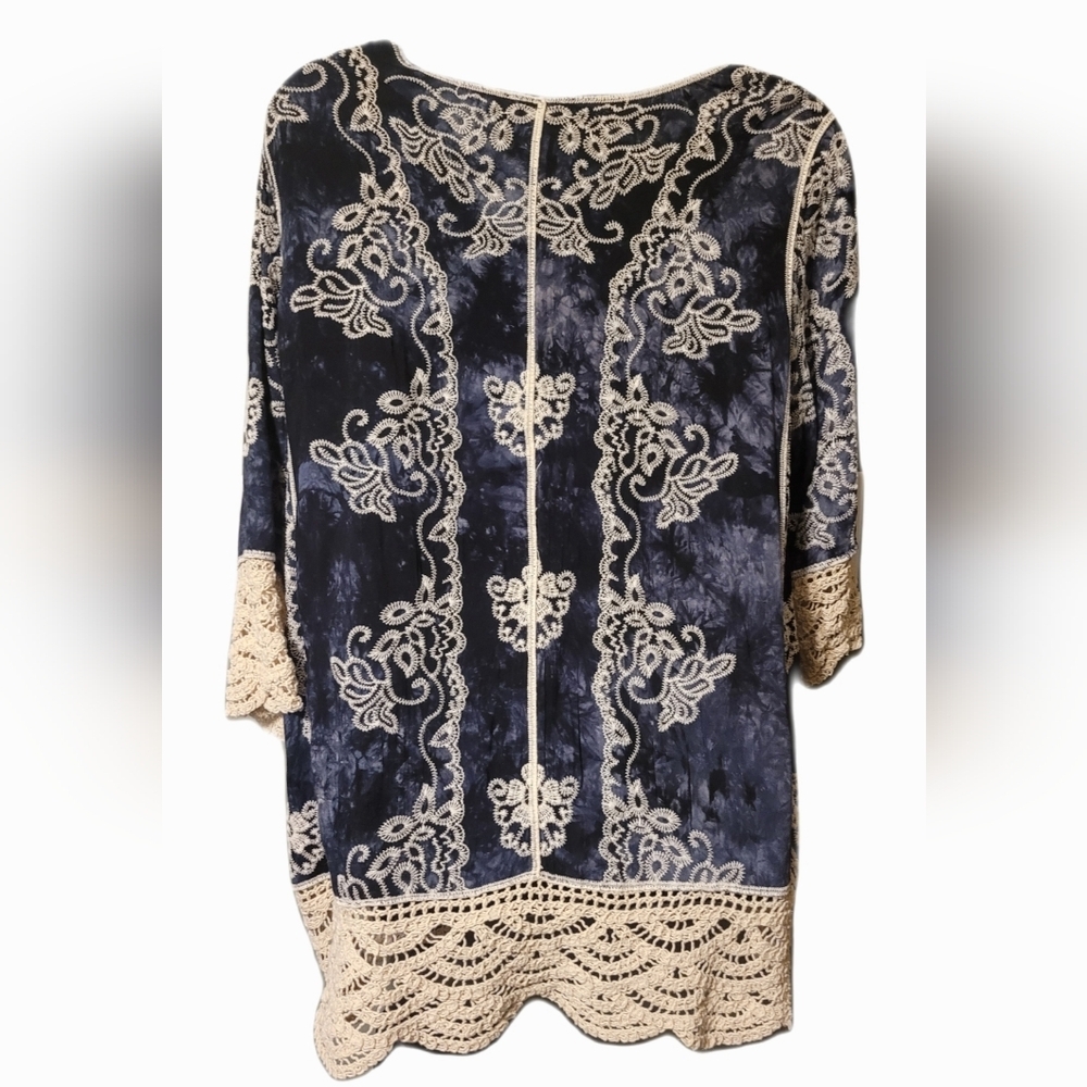 Navy Tie Die Embroidered Tunic Sz 18  Bohemian Revival Fairy Core